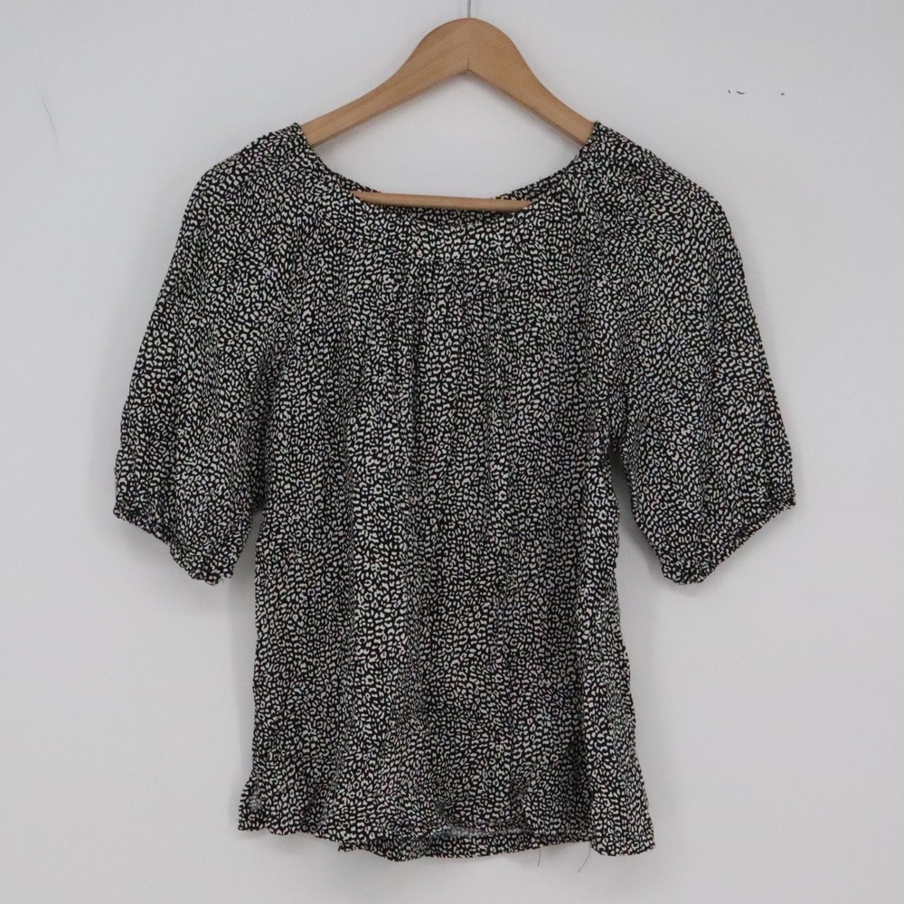 Alexander Jordan Blouse Womens S Leopard Print Black White Puff Sleeve Excellent - Picture 1 of 5